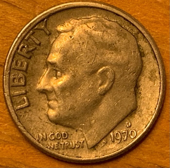1970-D-Roosevelt-Dime-With-Reverse-Of-1968-Proof-RDV-002-Found-In-A-Jar-Of-Change